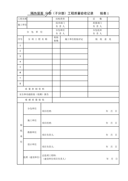 隔热屋面分部(子分部)工程质量验收记录