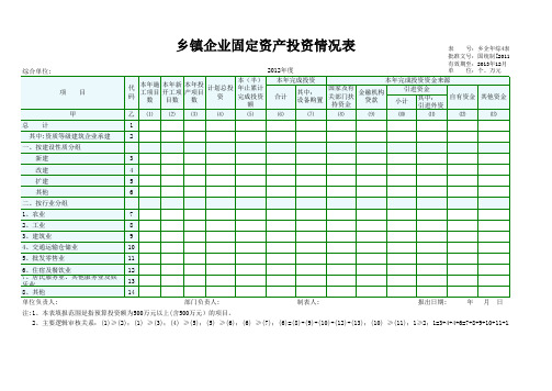 乡镇企业固定资产投资情况表