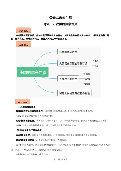 2022年高考政治知识核心识记背(必修2) 考点01 我国的国家性质