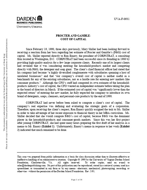 Procter & Gamble Cost of Capital (UVA- F-0931)