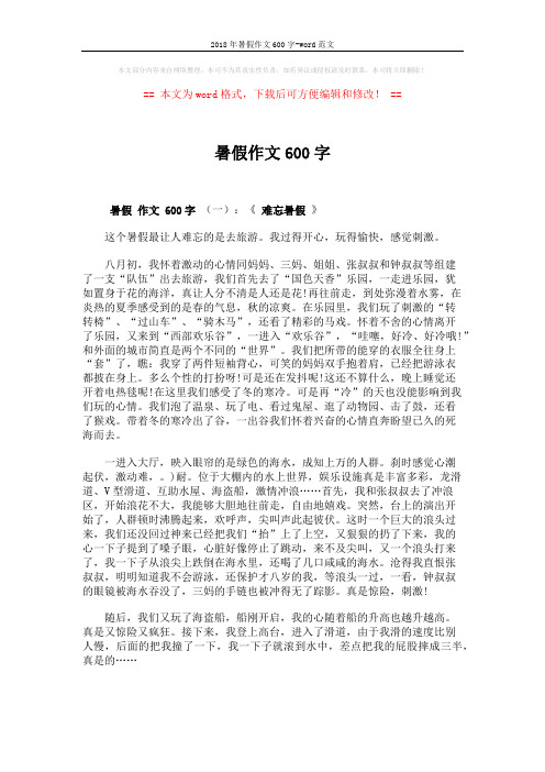 2018年暑假作文600字-word范文 (4页)