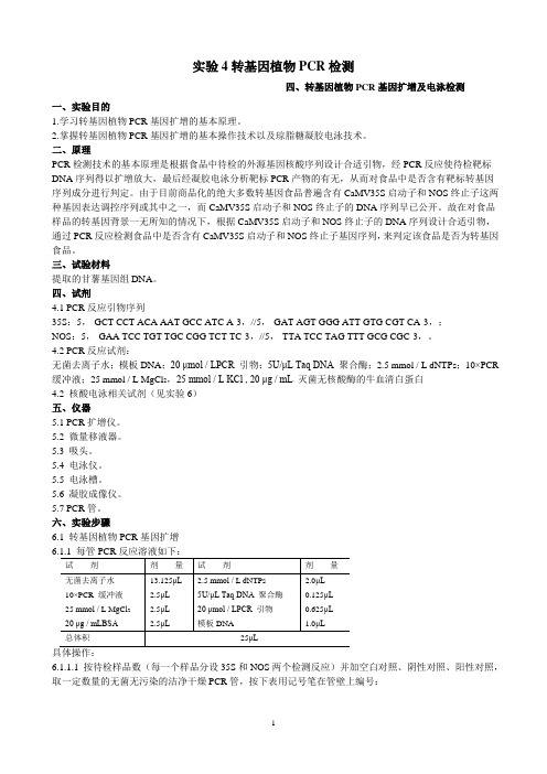 实验4转基因植物PCR基因扩增及电泳检测