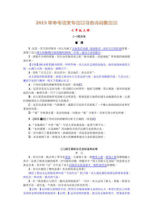 2019年中考语文专题复习古诗词曲鉴赏