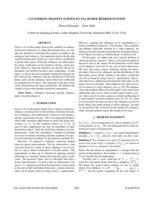 CLUSTERING DISJOINT SUBSPACES VIA SPARSE REPRESENTATION