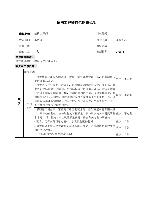 结构工程师岗位职责说明