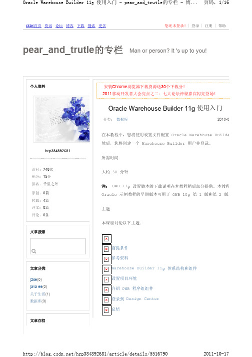 Oracle Warehouse Builder 11g 使用入门