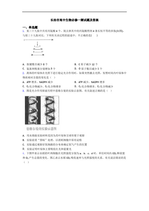 长治市高中生物必修一测试题及答案