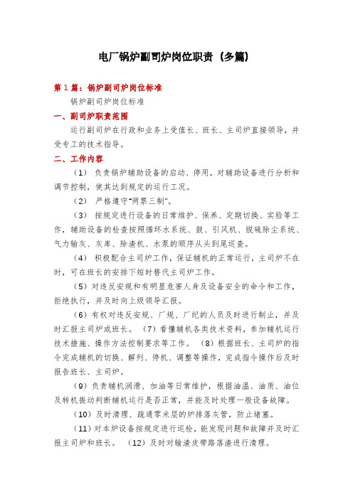 电厂锅炉副司炉岗位职责(多篇)