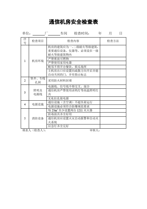 通信机房安全检查表