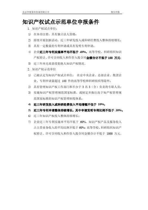 知识产权试点示范单位申报条件