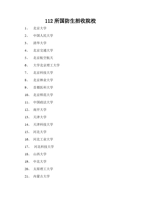 招收国防生的112所院校