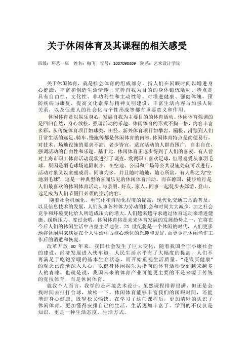 关于休闲体育及其课程的相关感受