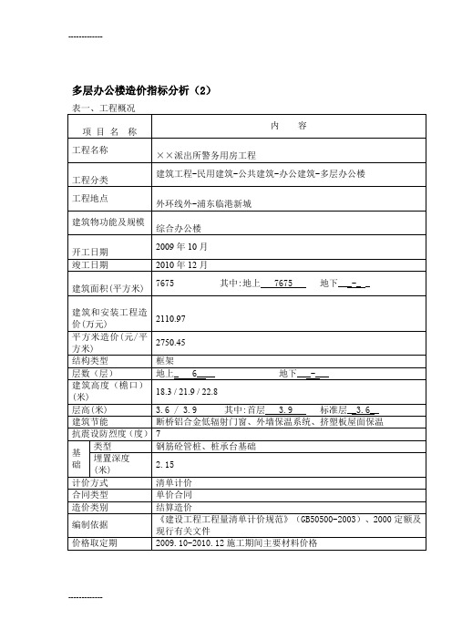(整理)多层办公楼造价指标分析