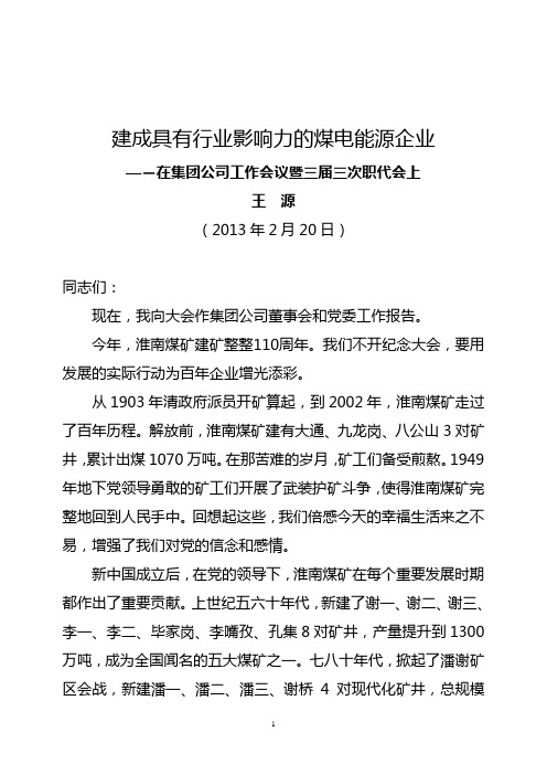 2013年董事会和党委工作报告