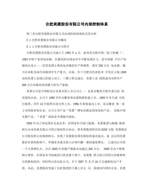 合肥美菱股份有限公司内部控制体系