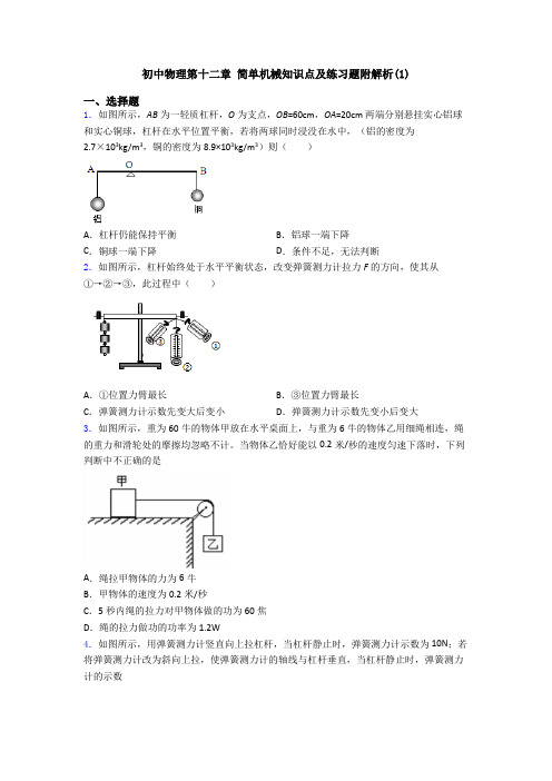 初中物理第十二章 简单机械知识点及练习题附解析(1)