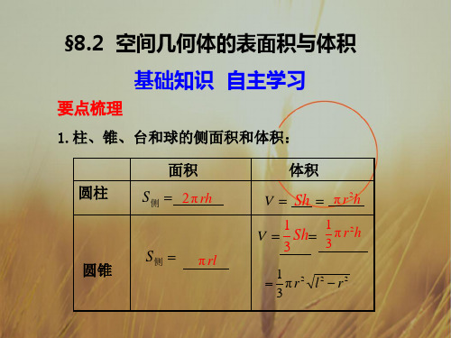 最新-2018高考数学 82  空间几何体的表面积与体积总复习课件 精品 
