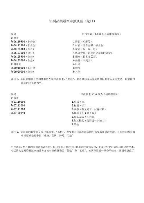 2014年铝制品类最新申报规范