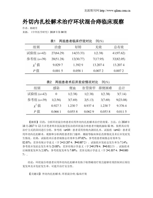 外切内扎松解术治疗环状混合痔临床观察