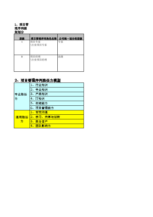 项目管理序列胜任力模型和角色说明书