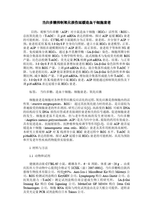 当归多糖抑制氧化损伤延缓造血干细胞衰老