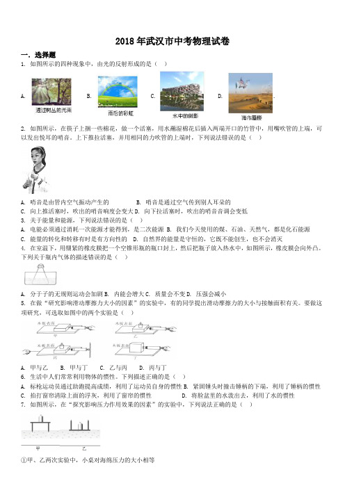 2018年湖北省武汉市中考物理试卷及解析