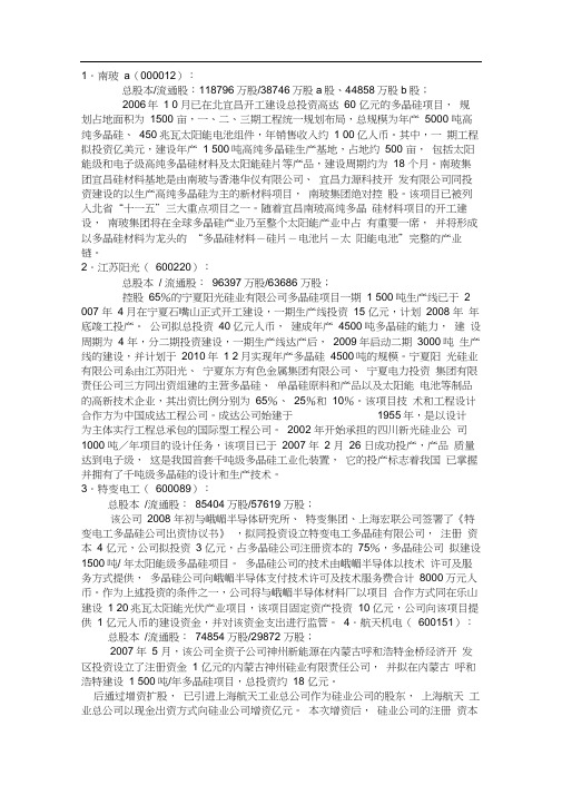 涉足多晶硅生产的十大上市公司