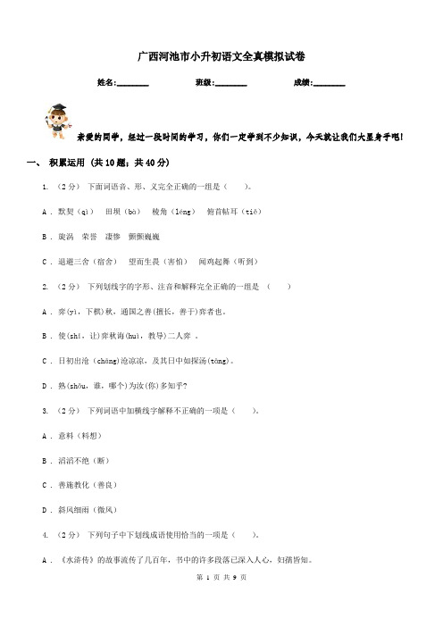 广西河池市小升初语文全真模拟试卷