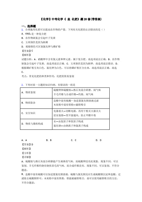 【化学】中考化学《 盐 化肥》题20套(带答案)