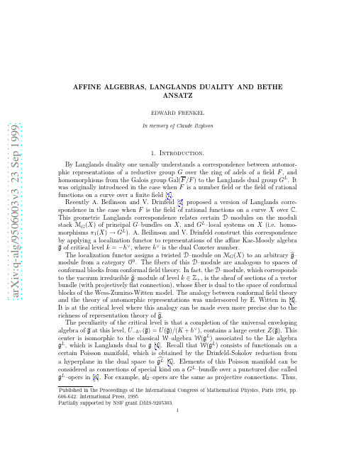 Affine Algebras, Langlands Duality and Bethe Ansatz