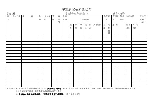 学生因病请假晨检结果登记表空表