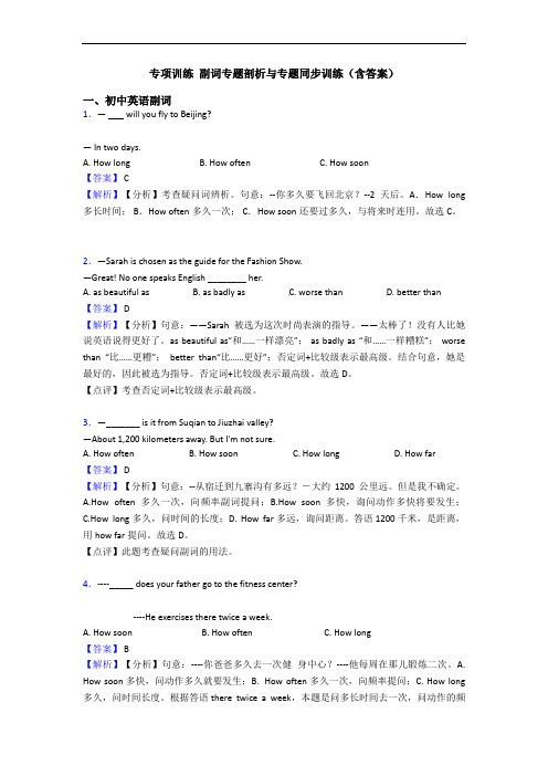 专项训练 副词专题剖析与专题同步训练(含答案)