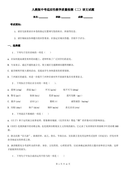 人教版中考适应性教学质量检测(二)语文试题