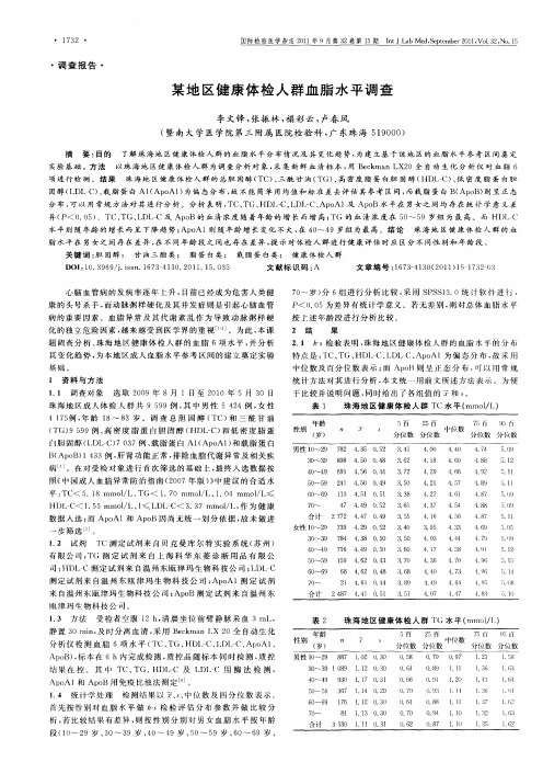 某地区健康体检人群血脂水平调查