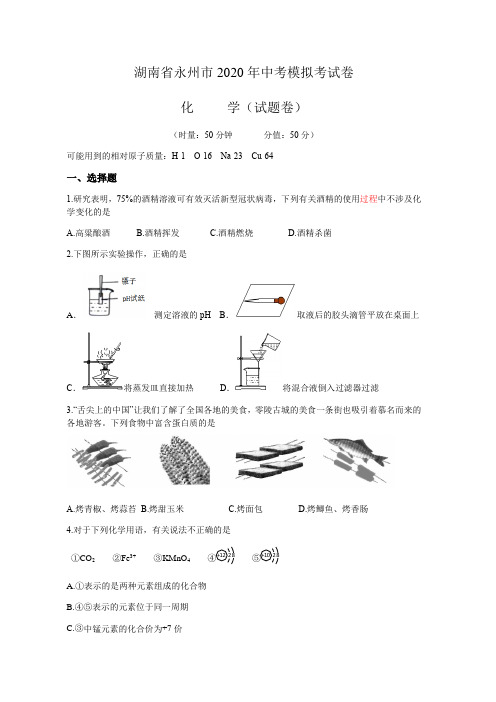 湖南省永州市2020年中考模拟化学试卷