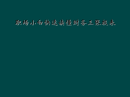 职场小白快速读懂财务三张报表