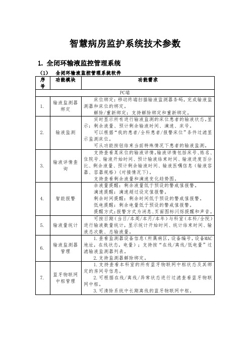 智慧病房监护系统技术参数
