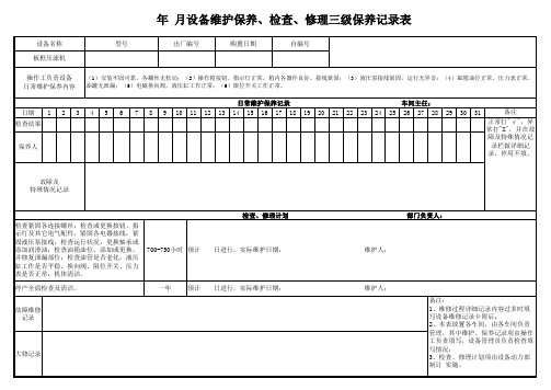 板框压滤机三级保养记录表