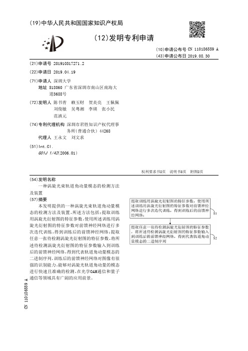 【CN110186559A】一种涡旋光束轨道角动量模态的检测方法及装置【专利】