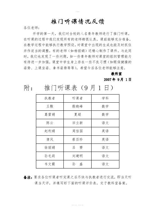 推门听课情况反馈