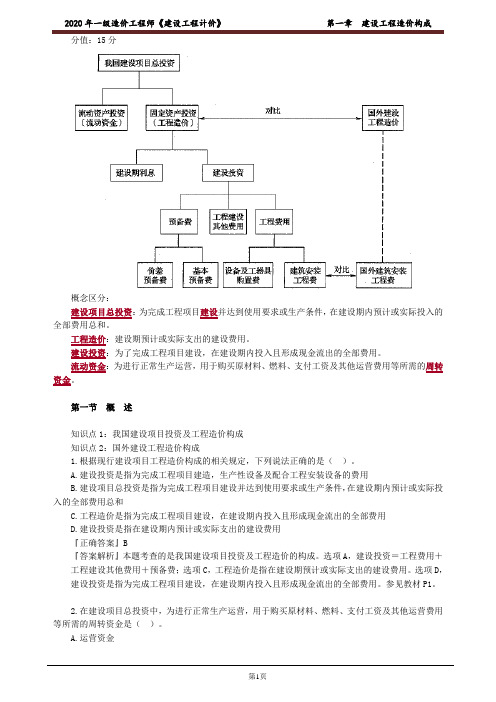 2020年一级造价工程师《建设工程计价》第一章建设工程造价构成