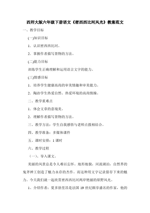 西师大版六年级下册语文《密西西比河风光》教案范文