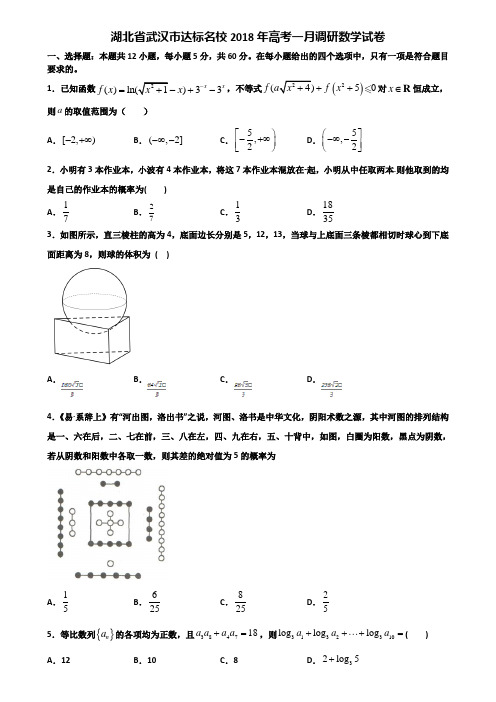 湖北省武汉市达标名校2018年高考一月调研数学试卷含解析