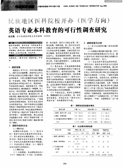 民族地区医科院校开办(医学方向)英语专业本科教育的可行性调查研究