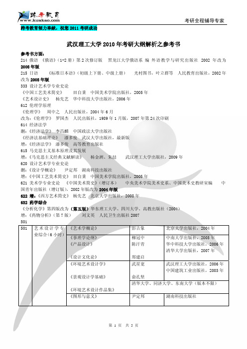 跨考专业课-武汉理工大学2010年考研大纲解析之参考书