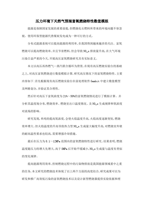 压力环境下天然气预混富氧燃烧特性数值模拟