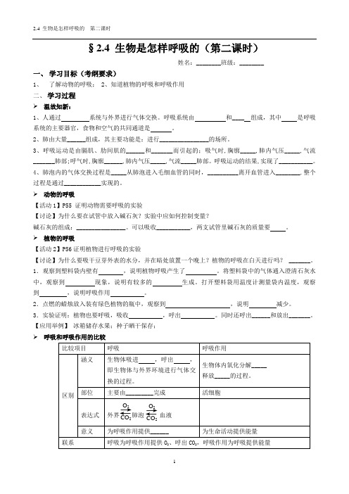 八年级下册科学第二章  生物是怎样呼吸的(第二课时)