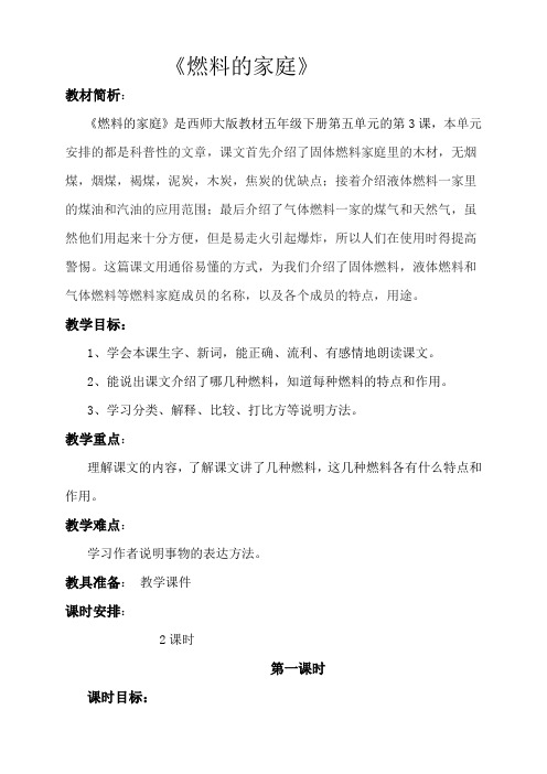 西南师大版五年级语文下册《五单元  19 燃料的家庭》教案_3