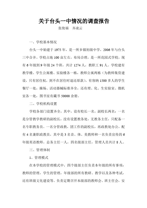 关于台头一中情况的调查报告(精)