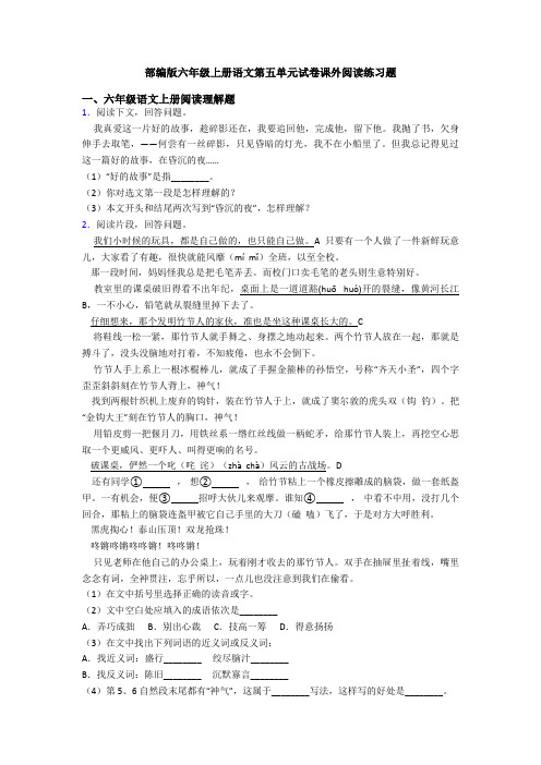 部编版六年级上册语文第五单元试卷课外阅读练习题